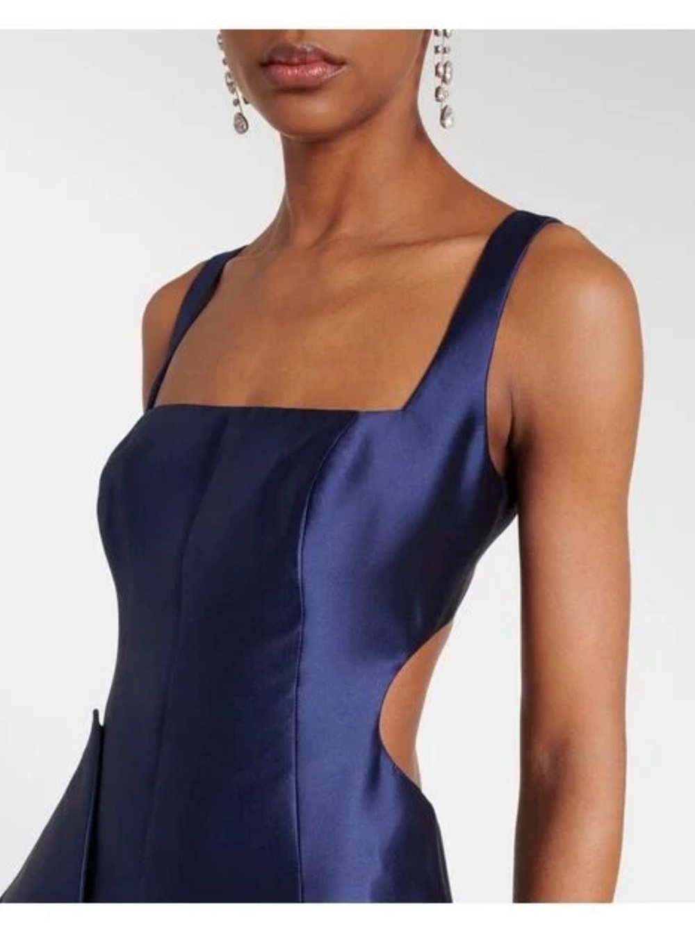 Midnight Blue Satin Maxi Gown with Sculptural Bow Detail
